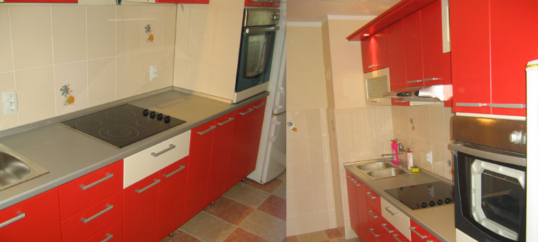 Kuhinja po meri, od medijapana u crvenoj boji